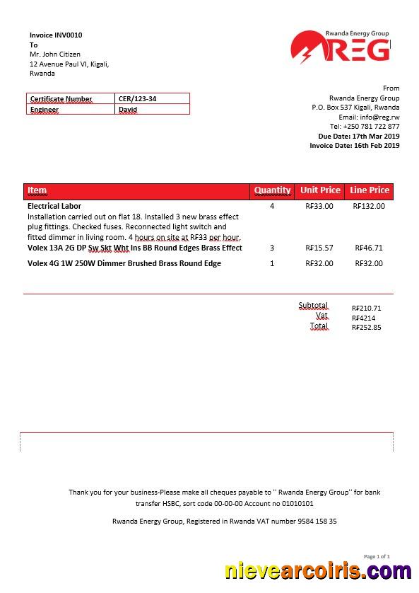 Rwanda Energy Group electricity bill